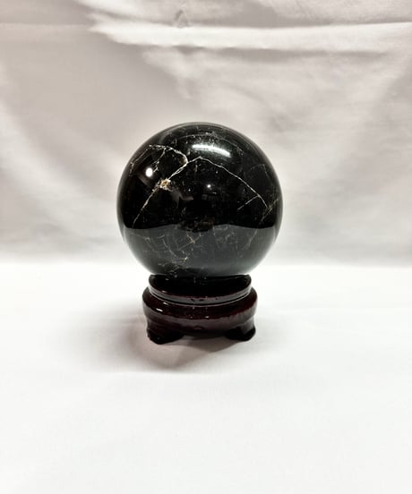 モリオン（黒水晶）丸玉　置き石 　台座付き　直径10.6cm