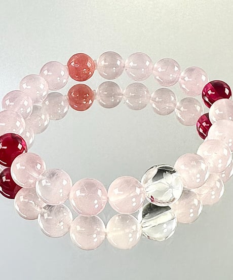 木之花咲耶姫　桜のブレスレット　ローズクォーツ・合成スタールビー・インカローズ