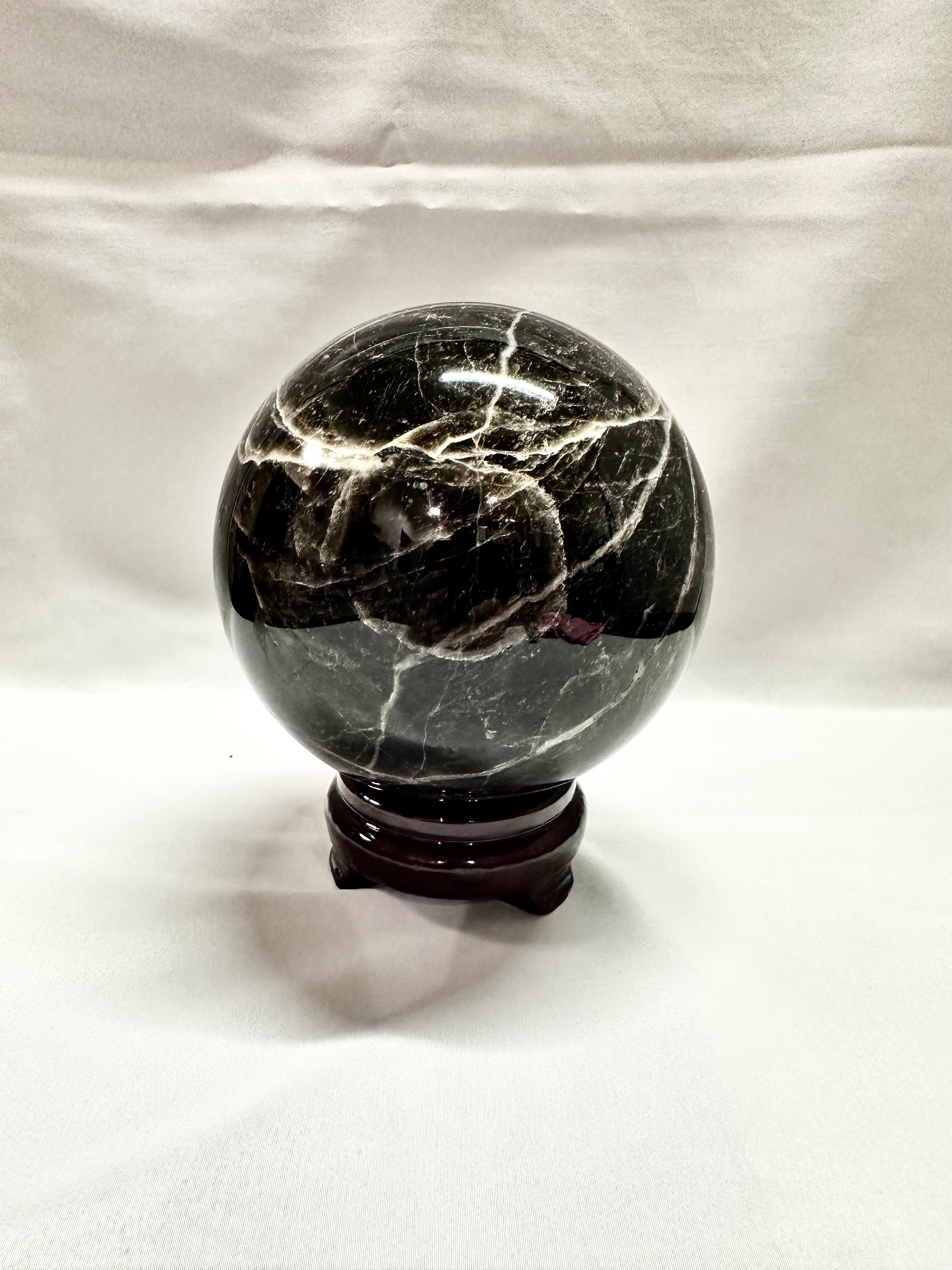 【一点物】天然モリオン 黒水晶 約2.5cm 球体 丸玉 台座付き original