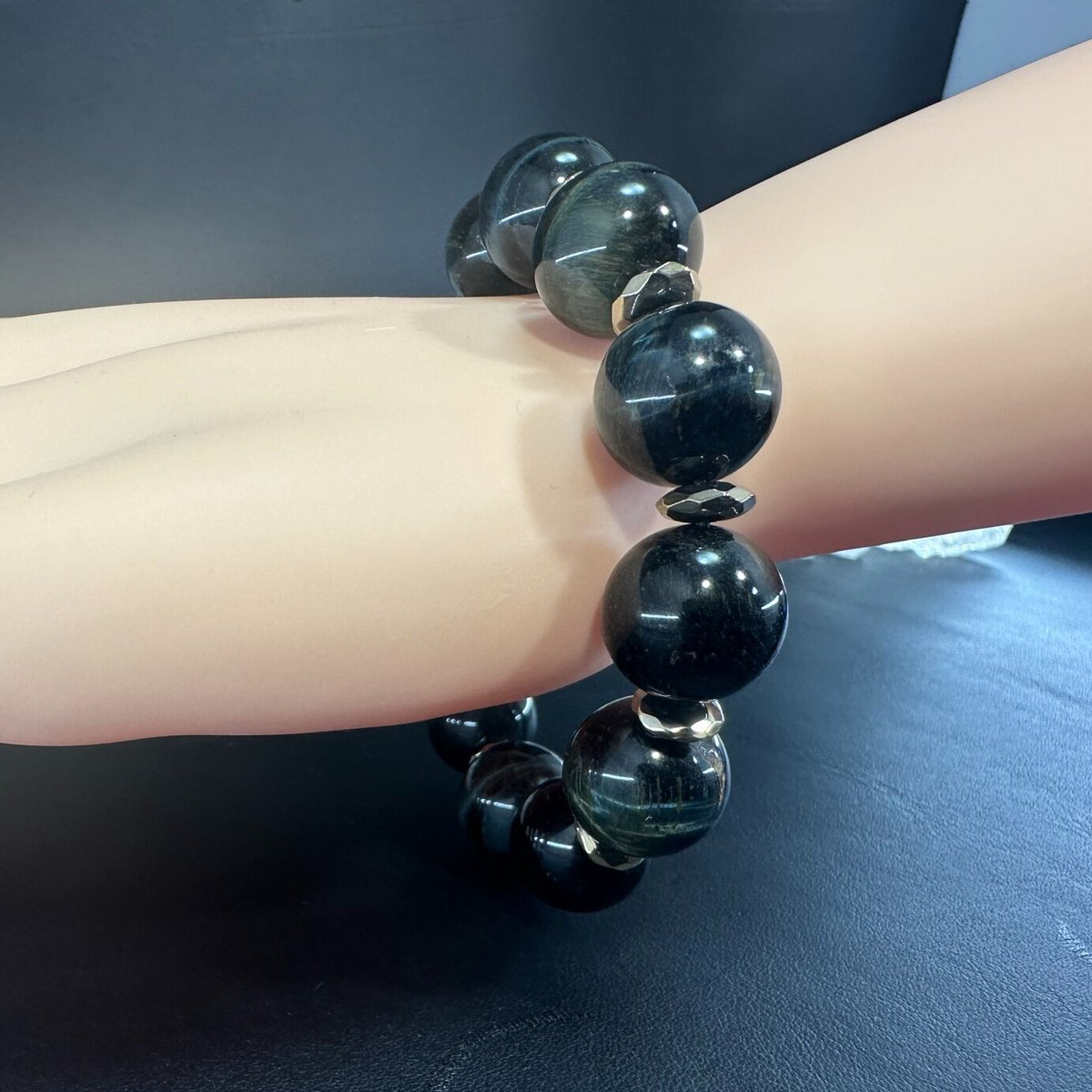 グレータイガーアイ＆水晶 ブレスレット 男女兼用　内周約16.７cm イーグルアイ ブレスレット 6.5mm 16.5～17.5cm S～L サイズ