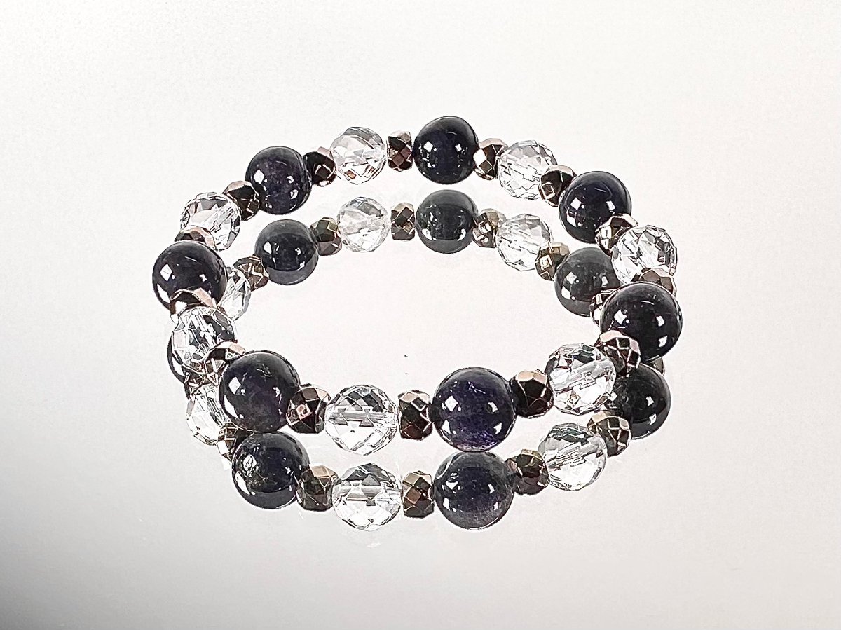 ✨ヘマタイト入りルチル✨リビアン✨アイオライト✨ブレスレット アイオライト 水晶 ヘマタイト ブレスレット | うさぎ屋