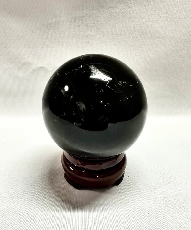 モリオン（黒水晶）丸玉 置き石 台座付き 直径6.6cm | うさぎ屋