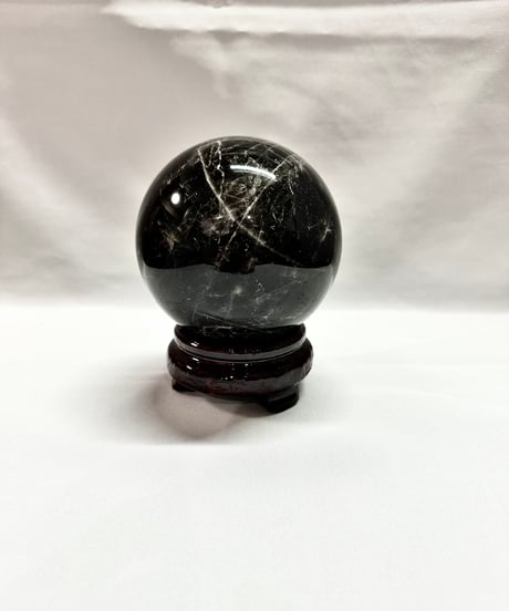 モリオン（黒水晶）丸玉　置き石 　台座付き　直径10.1cm
