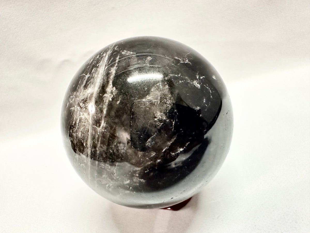 ang3様専用 純天然モリオン 黒水晶 丸玉 大玉2.4Kg 木製台座付き