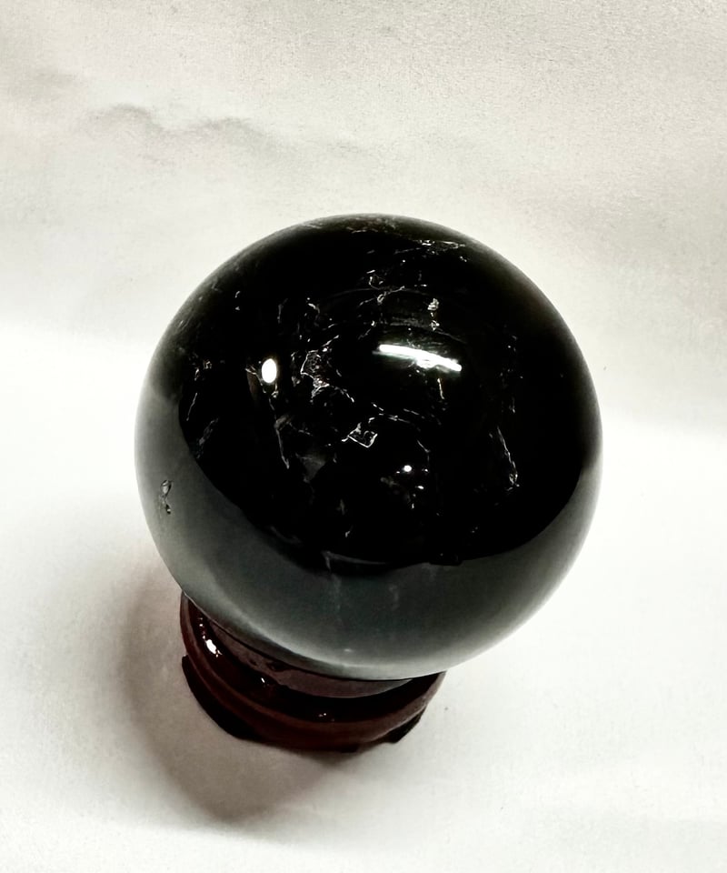 モリオン（黒水晶）丸玉 置き石 台座付き 直径6.6cm | うさぎ屋