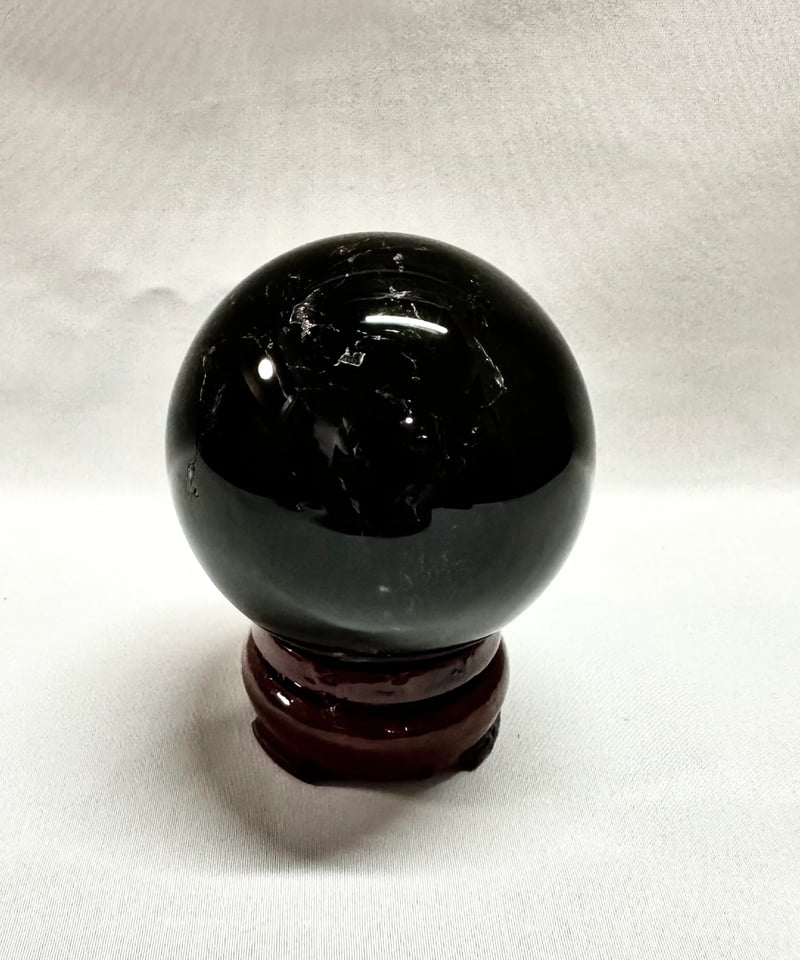 モリオン（黒水晶）丸玉 置き石 台座付き 直径6.6cm | うさぎ屋