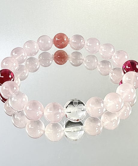 木之花咲耶姫　桜のブレスレット　ローズクォーツ・合成スタールビー・インカローズ