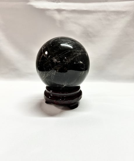 モリオン（黒水晶）丸玉　置き石 　台座付き　直径10.1cm