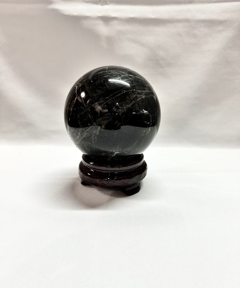モリオン（黒水晶）丸玉 置き石 台座付き 直径10.1cm | うさぎ屋