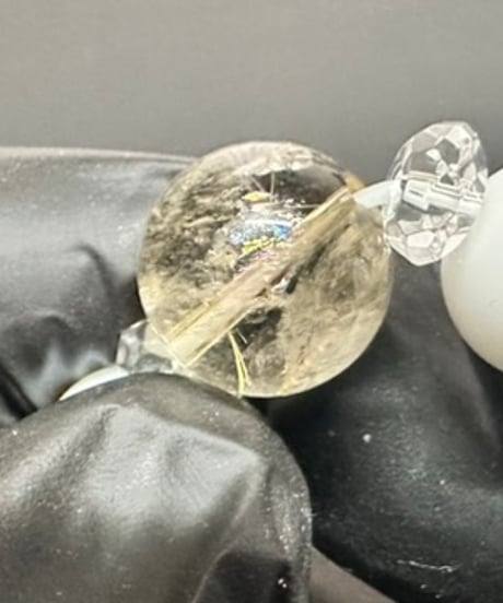 白蛇開運ブレスレット+虹入りゴールドルチル　男性サイズ