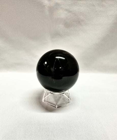 モリオン（黒水晶）丸玉　置き石 　台座付き　直径7.4cm