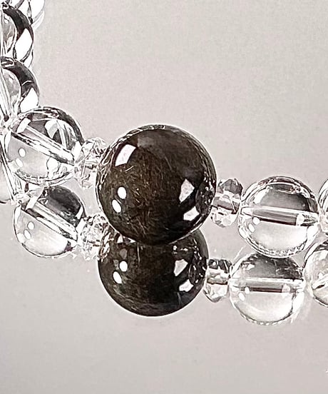 水晶とブラックルチルのシンプルブレスレット