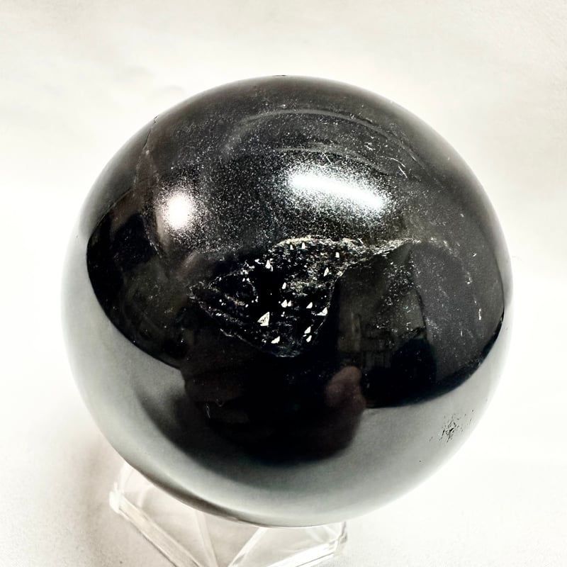モリオン(黒水晶)丸玉 置き石 台座付き 直径7.4cm | うさぎ屋 モリオン(黒水晶)丸玉 置き石 台座付き 直径7.4cm | うさぎ屋
