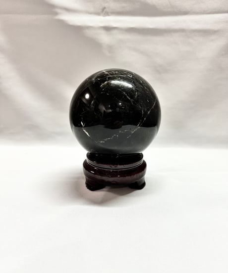 モリオン（黒水晶）丸玉　置き石 　台座付き　直径10.6cm