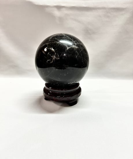 モリオン（黒水晶）丸玉　置き石 　台座付き　直径10.1cm