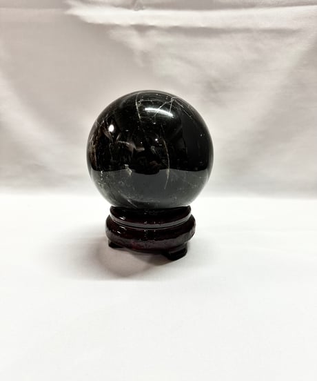 モリオン（黒水晶）丸玉　置き石 　台座付き　直径10.1cm