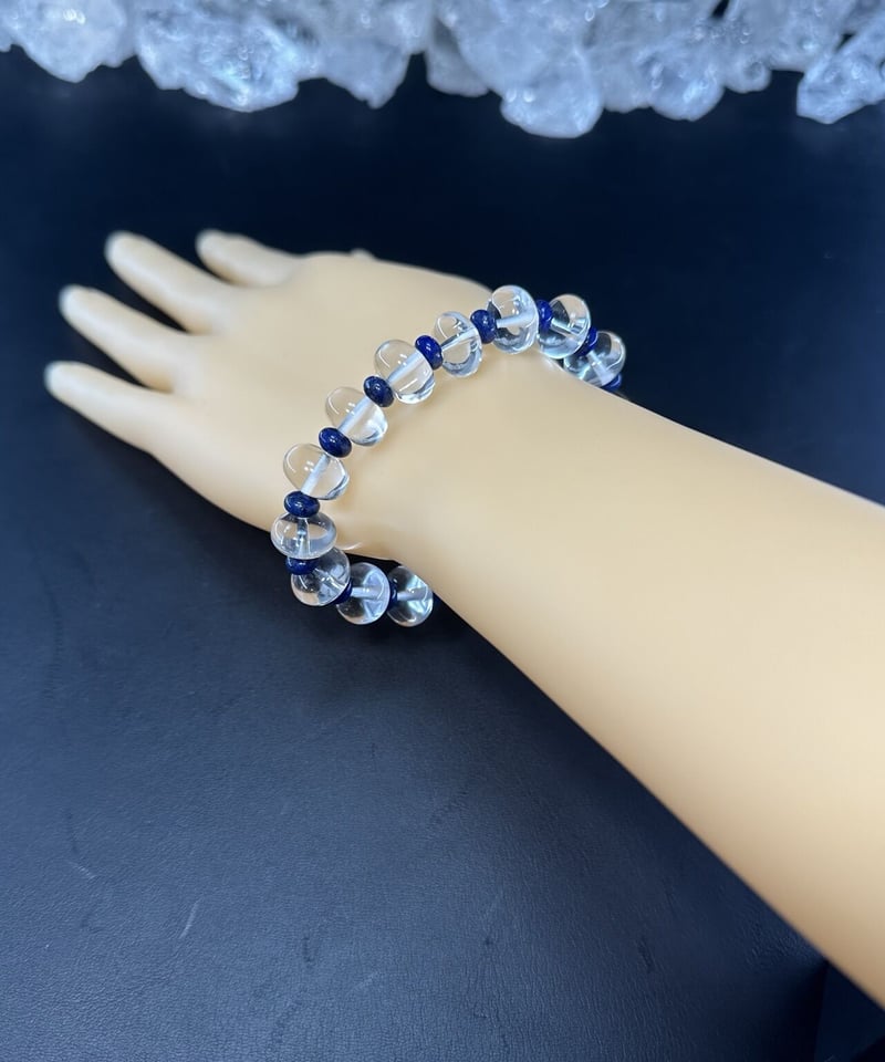 天然石　ラピスラズリと水晶のブレスレット 幸運を呼ぶラピスラズリと水晶のブレスレット／パワーストーンPAX