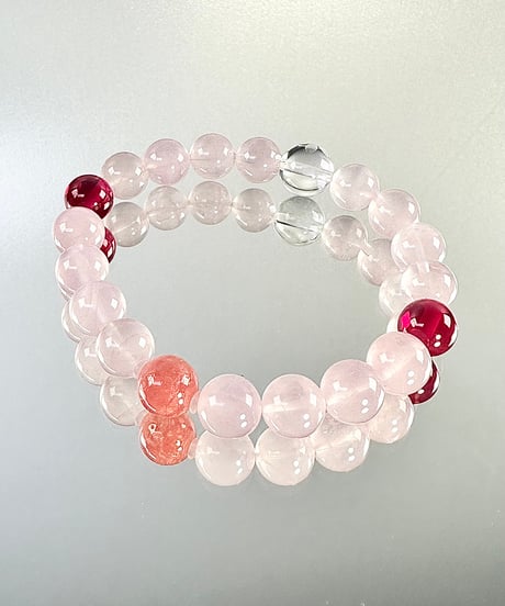 木之花咲耶姫　桜のブレスレット　ローズクォーツ・合成スタールビー・インカローズ