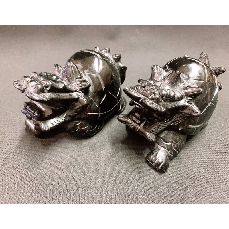 オブシディアン(黒曜石) 龍亀(ロングイ) 左右2個セット | うさぎ屋