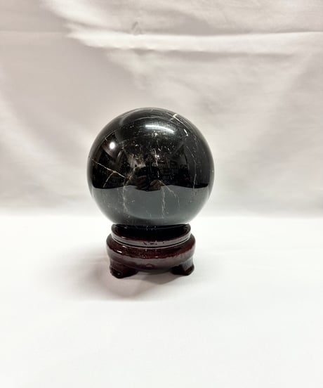 モリオン（黒水晶）丸玉　置き石 　台座付き　直径10.6cm