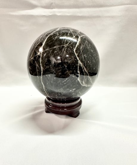 モリオン（黒水晶）丸玉　置き石 　台座付き　直径13.5cm