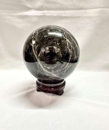 モリオン（黒水晶）丸玉　置き石 　台座付き　直径13.5cm