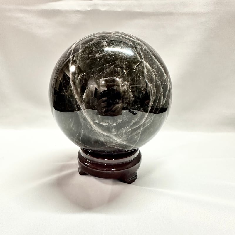 【2024福袋】 置き石 モリオン(黒水晶)丸玉 台座付き うさぎ屋 | 直径13.5cm 置物