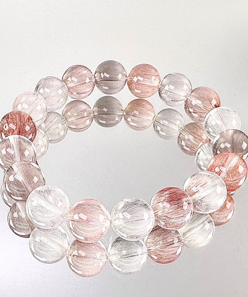 訳あり　11mm　ピンクサゲニティッククォーツ　ブレスレット サゲニティッククォーツ 11mm | うさぎ屋