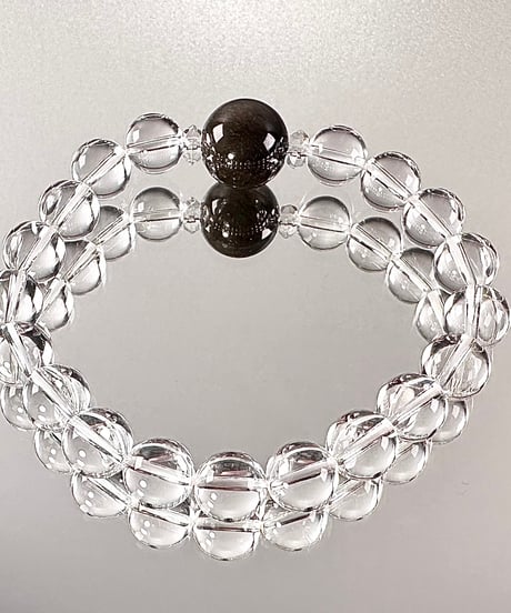 水晶とブラックルチルのシンプルブレスレット