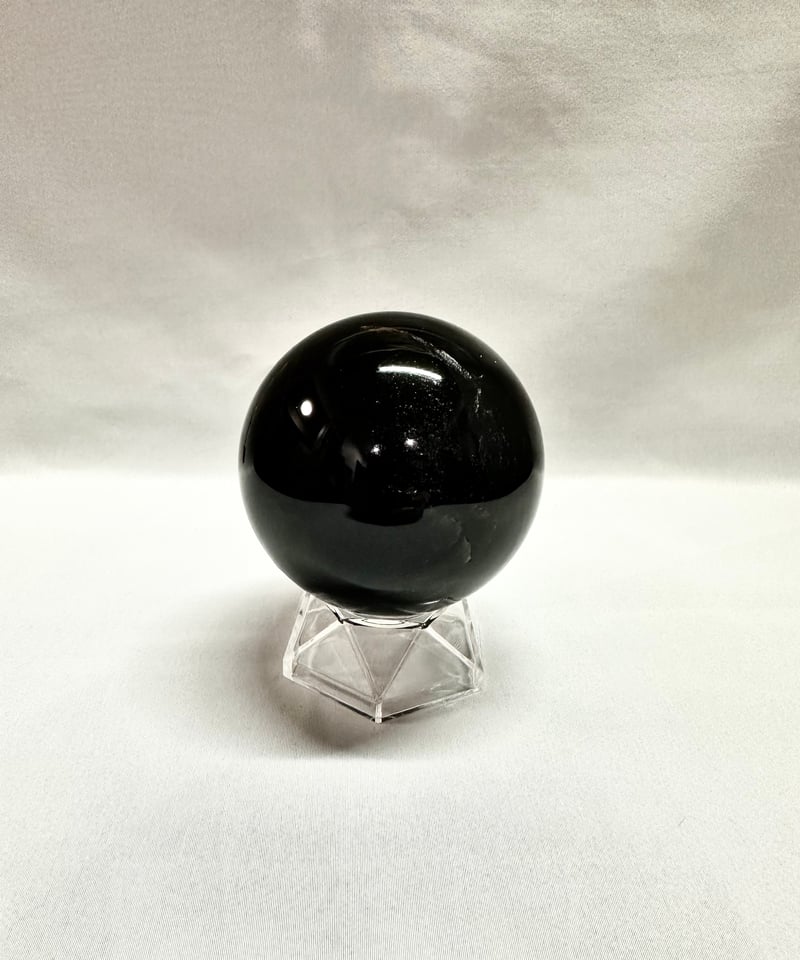 モリオン 丸玉 kh0199 モリオン（黒水晶）丸玉 置き石 台座付き 直径7.4cm | うさぎ屋