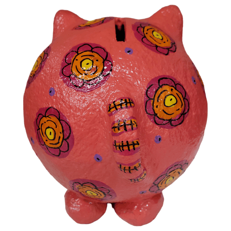 カラフル水玉のカバ(かば）張子貯金箱21
