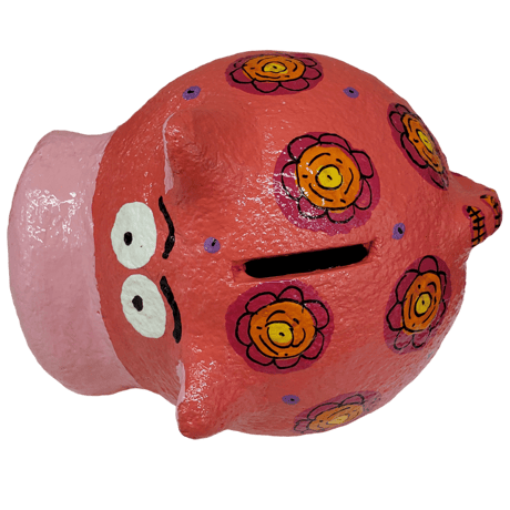 カラフル水玉のカバ(かば）張子貯金箱21