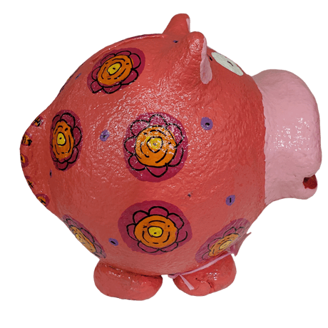 カラフル水玉のカバ(かば）張子貯金箱21