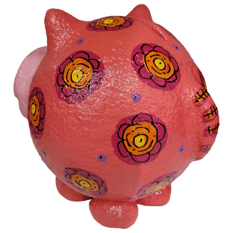 カラフル水玉のカバ(かば）張子貯金箱21