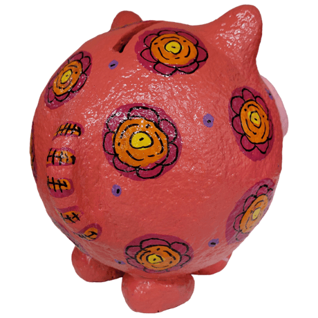 カラフル水玉のカバ(かば）張子貯金箱21