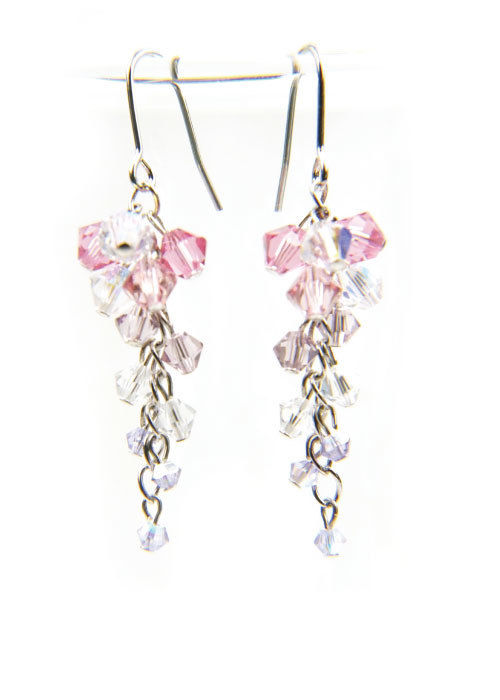 S ピンク ぶどうイヤリング ピアス スワロ スワロフスキー ビーズ