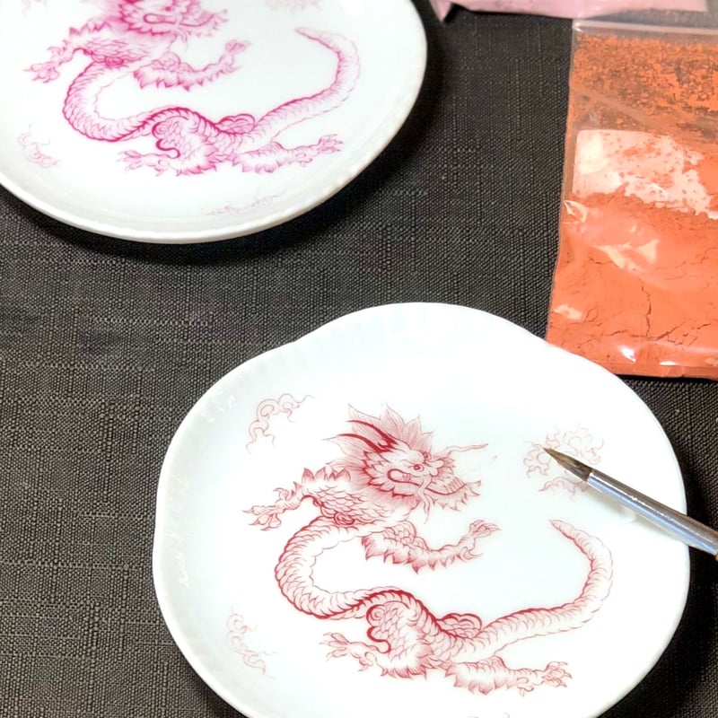 🩷（ピンク）ボルドーピンク/マイセン様式・明朝風ドラゴン転写紙A3