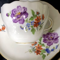 マイセンアンティーク 自然主義フラワーブーケ瑠璃金彩皿25