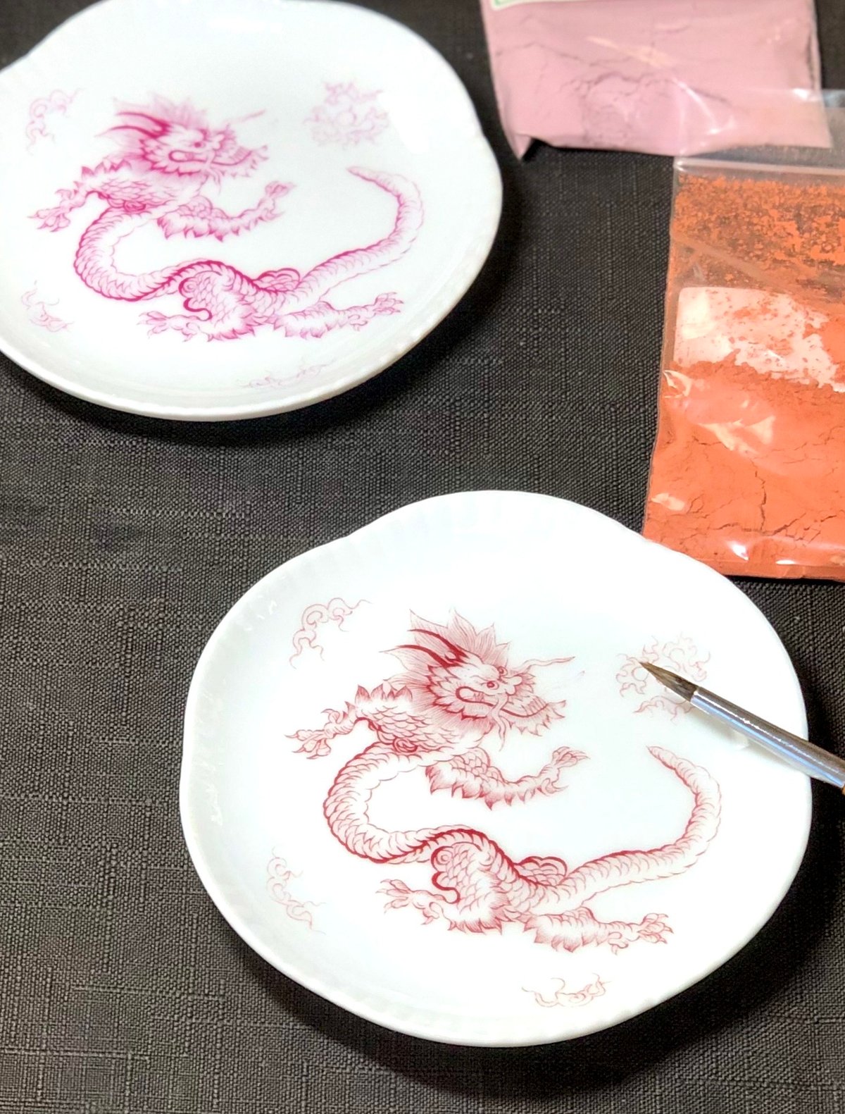 🔴（赤・オレンジ）バーガンディ/マイセン様式・明朝風ドラゴン転写紙