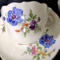 マイセンアンティーク 自然主義フラワーブーケ瑠璃金彩皿25