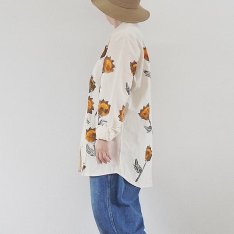 ＊ユニセックス＊Jawandi-ジャワンディー-Hand Stamp Flower L/S Basic Shirts/ハンドプリントシャツ