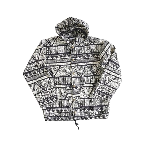 ＊ユニセックス＊Jawandi-ジャワンディー-Sanp Button Hoodie Jacket/スナップボタン フーディジャケット/ブラックホワイト・インドネシアバティック/B