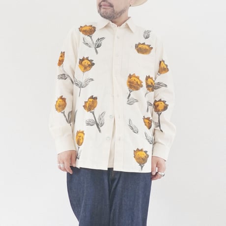 ＊ユニセックス＊Jawandi-ジャワンディー-Hand Stamp Flower L/S Basic Shirts/ハンドプリントシャツ