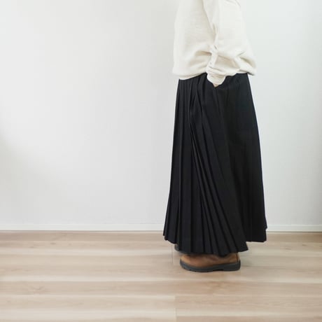 レディース＊Linen ya-リネンヤ-形状記憶プリーツ ウールスカート/ブラック