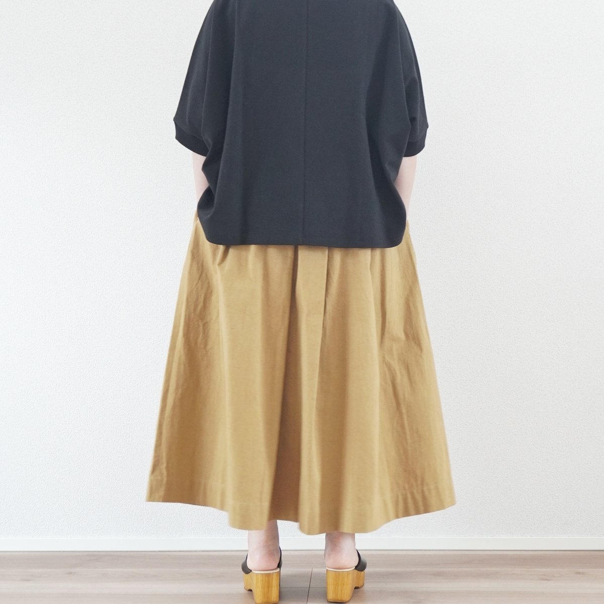 3色＊レディース＊Linen ya-リネンヤ-タックスカート/ライトブルー  