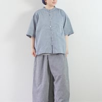 2色＊レディース＊prit-綿麻ポプリン5分袖スタンドカラーワイドシャツ　P82637