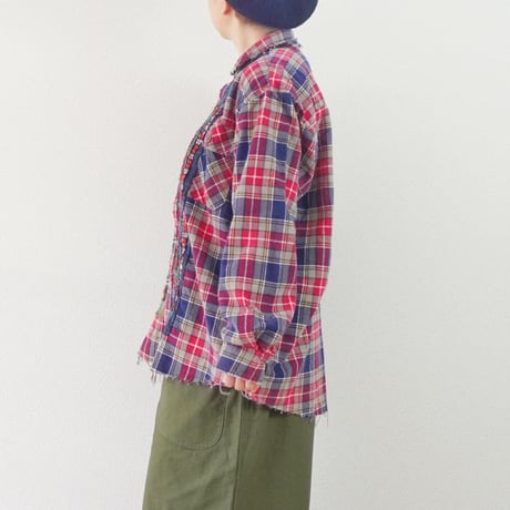＊ユニセックス＊yoused-flannel PW dress shirts ネルチェックシャツパッチワークドレスシャツ/A