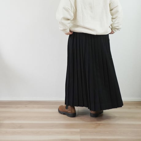 レディース＊Linen ya-リネンヤ-形状記憶プリーツ ウールスカート/ブラック