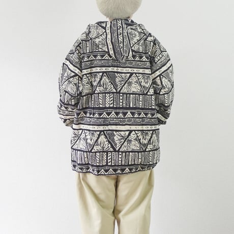 ＊ユニセックス＊Jawandi-ジャワンディー-Sanp Button Hoodie Jacket/スナップボタン フーディジャケット/ブラックホワイト・インドネシアバティック/B