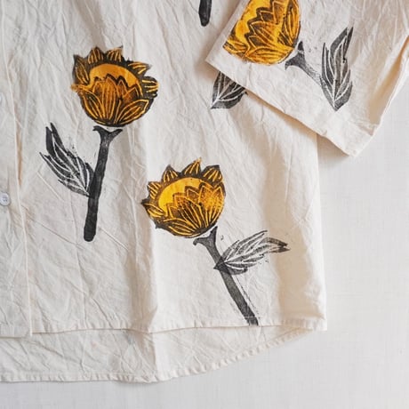 ＊レディース＊Jawandi-ジャワンディー-Hand Stamp Flower 3/4 Sleeve Shirts/ハンドプリント8部袖シャツ